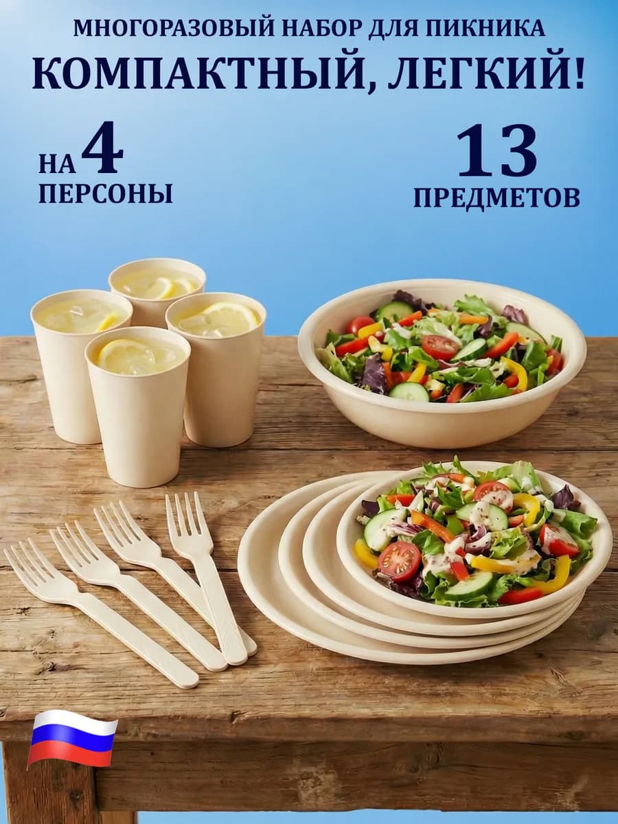 Набор для пикника с посудой подарочный 4 персон