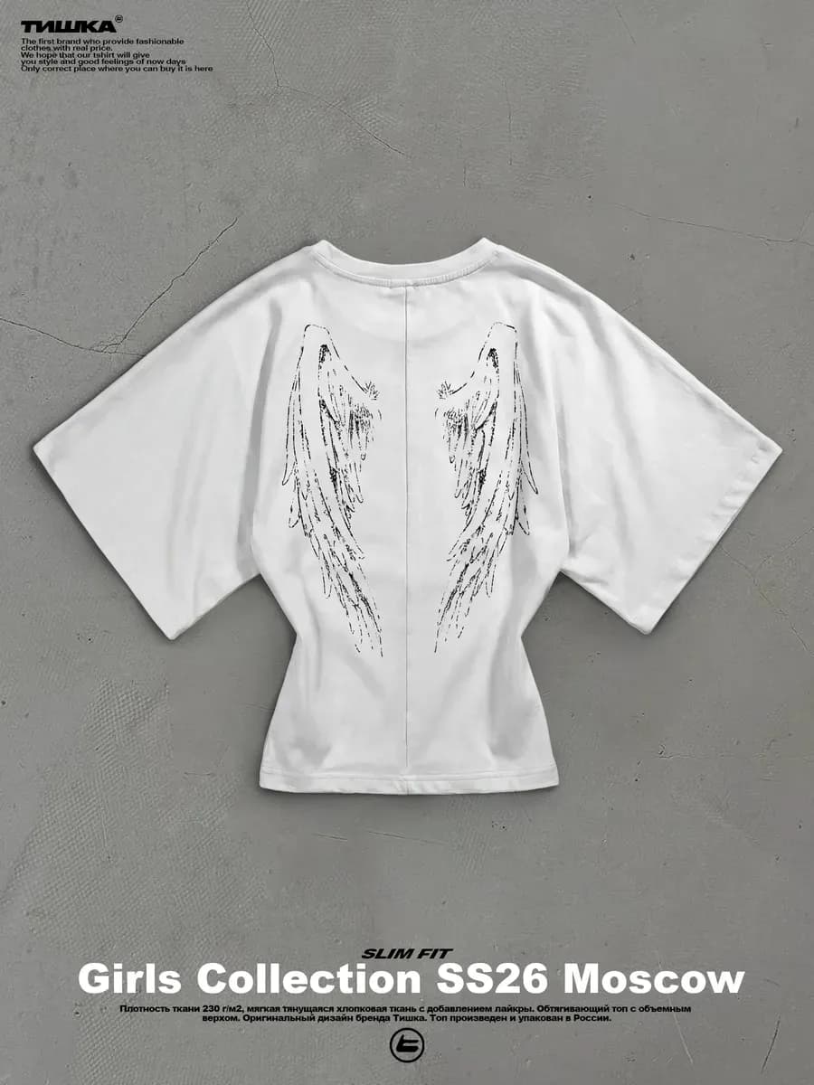 Приталенная футболка с рукавами летучая мышь с принтом angel