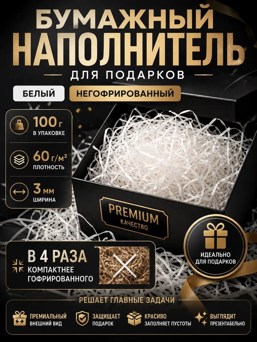 Бумажный наполнитель для подарков и коробок 100 гр белый