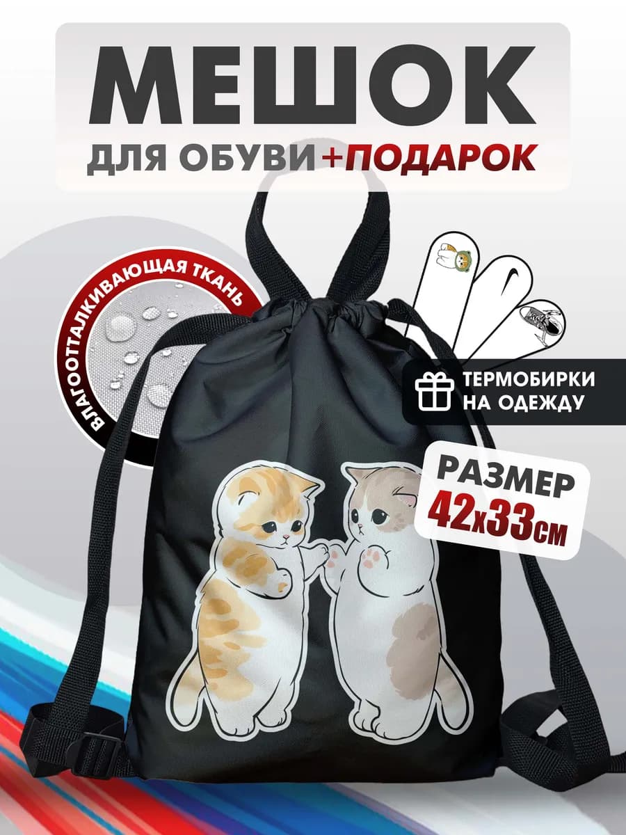 Мешок для обуви Два котенка мофу, сменка в школу