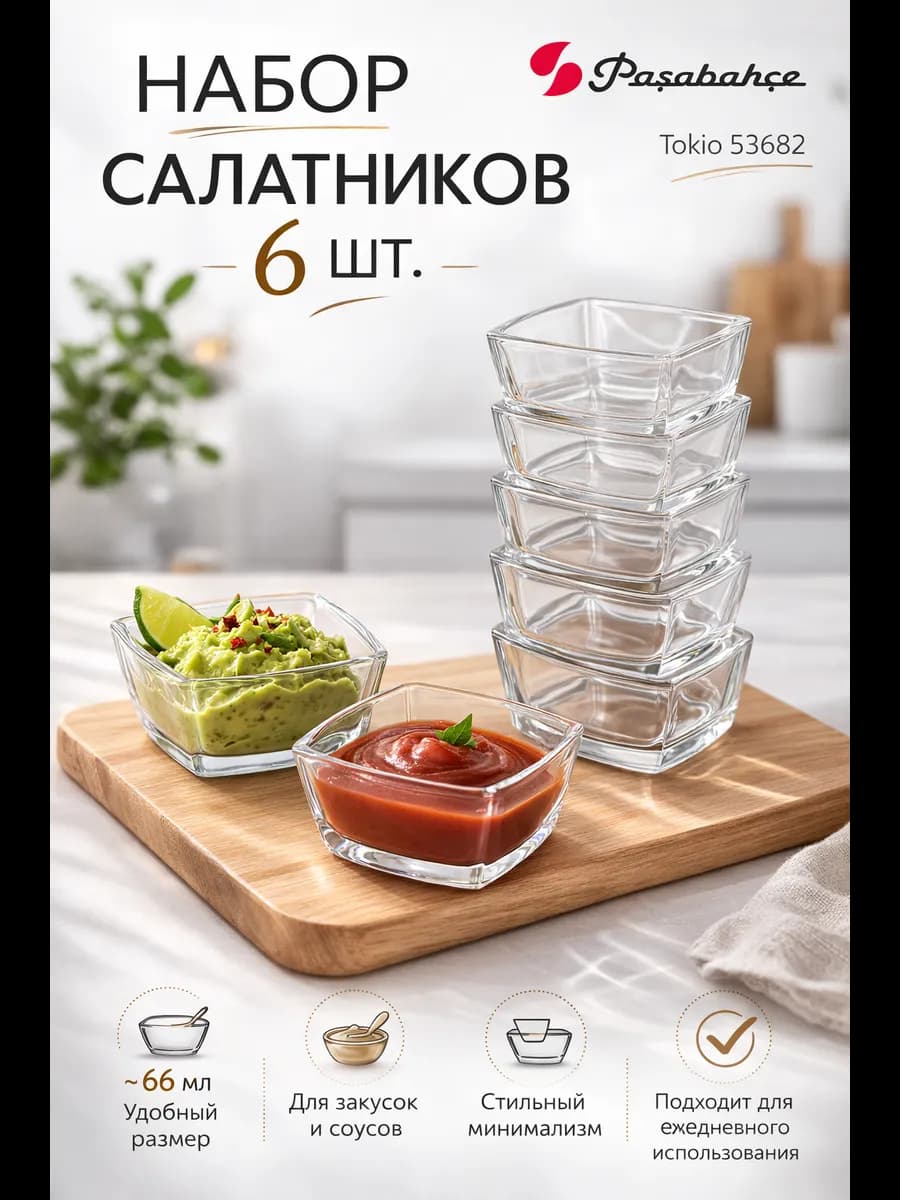 Набор салатников стеклянных 6 шт. Tokio 66мм*66мм 53682