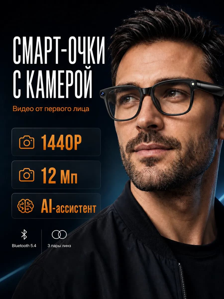Умные смарт очки с камерой HD 1440p