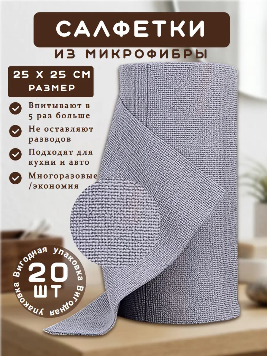 Салфетки для уборки и кухни из микрофибры в рулоне