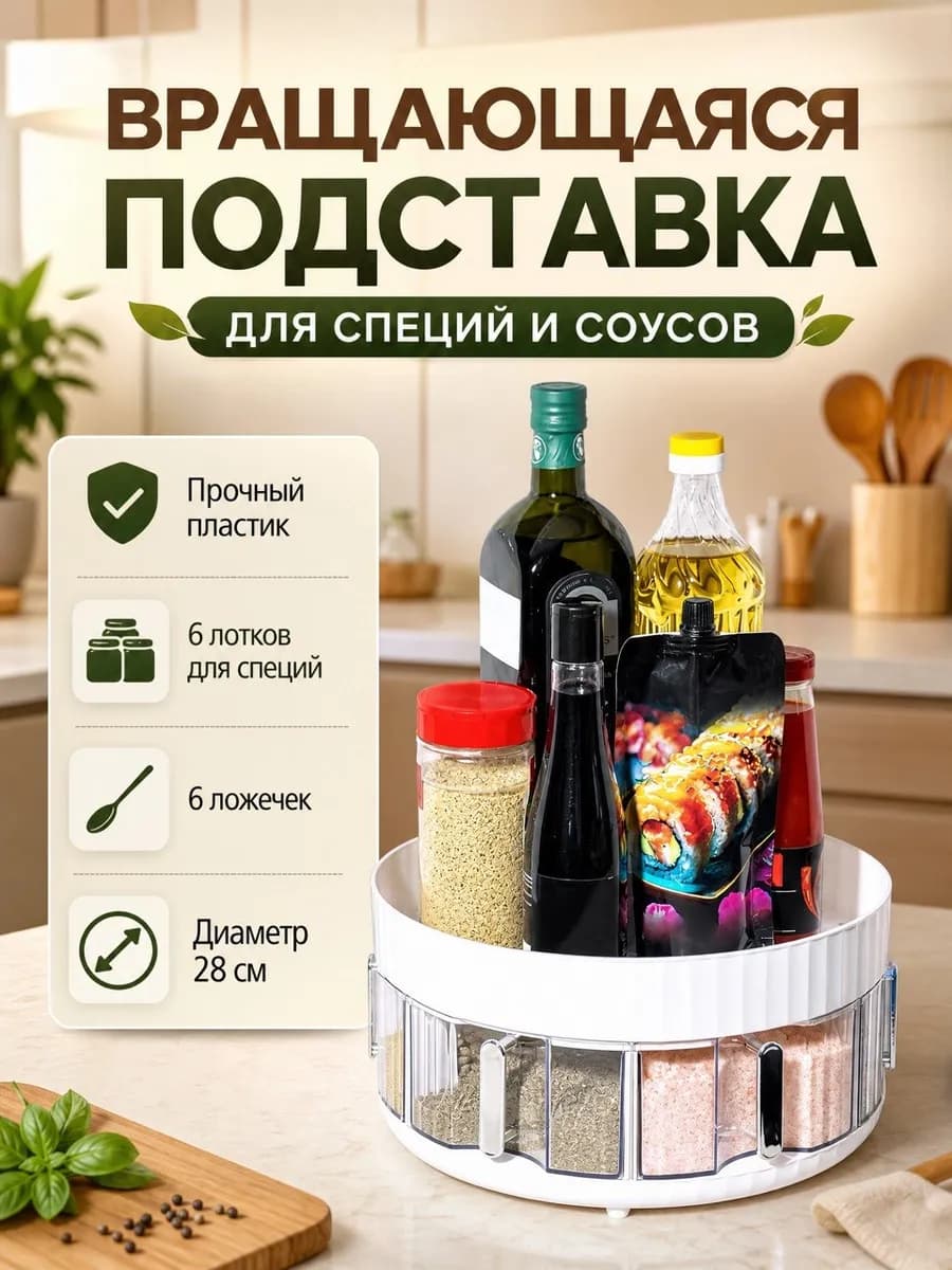 Вращающаяся подставка для кухни, поднос органайзер