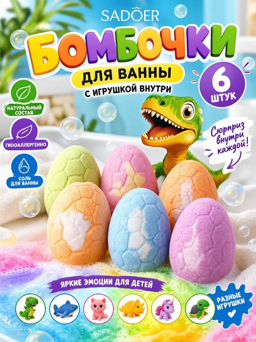Бомбочки для ванны детские 6 штук