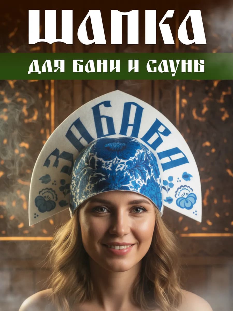 Шапка для бани с принтом Гжель