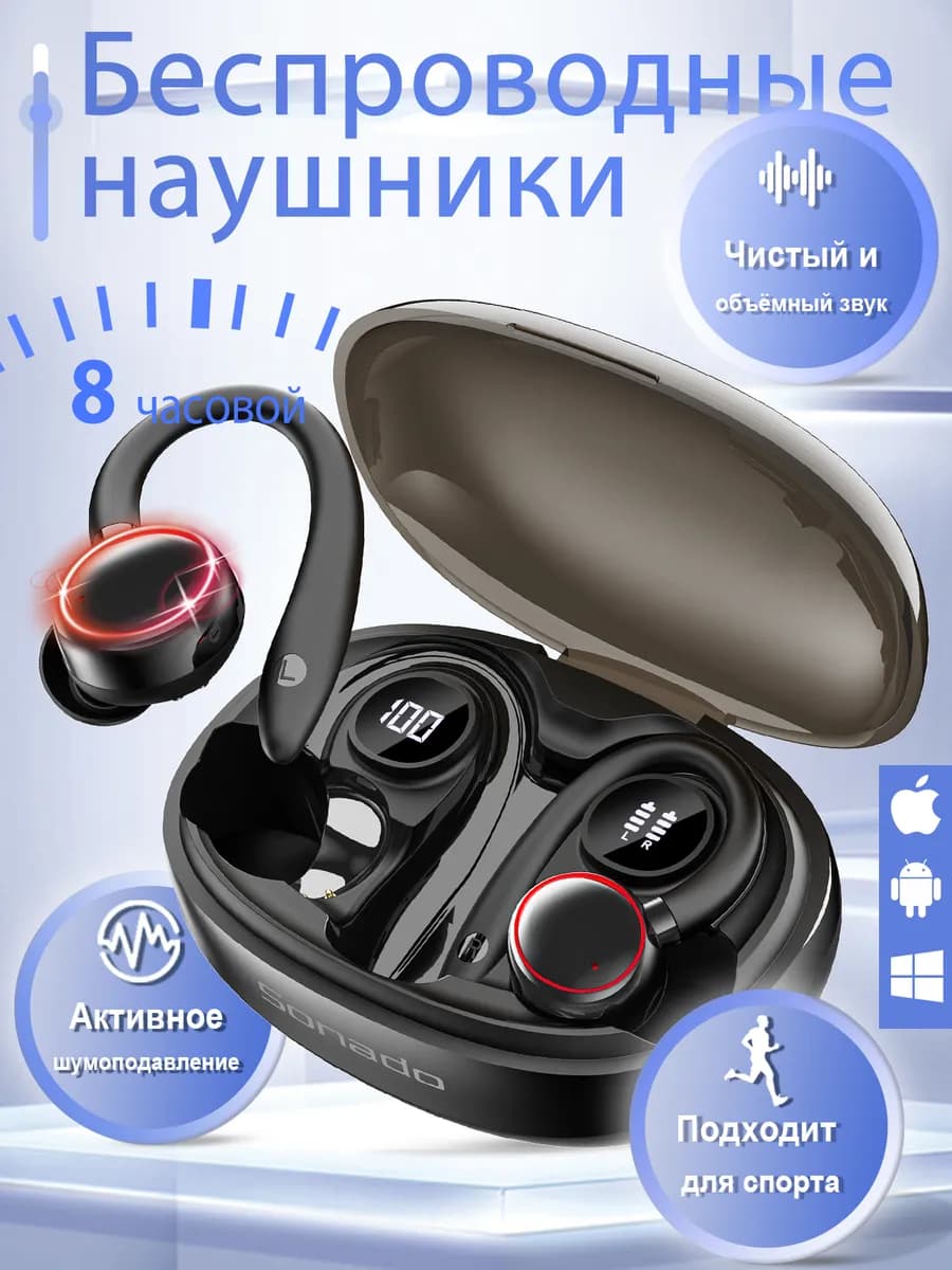 Наушники беспроводные для андроид, спортивные, с микрофоном