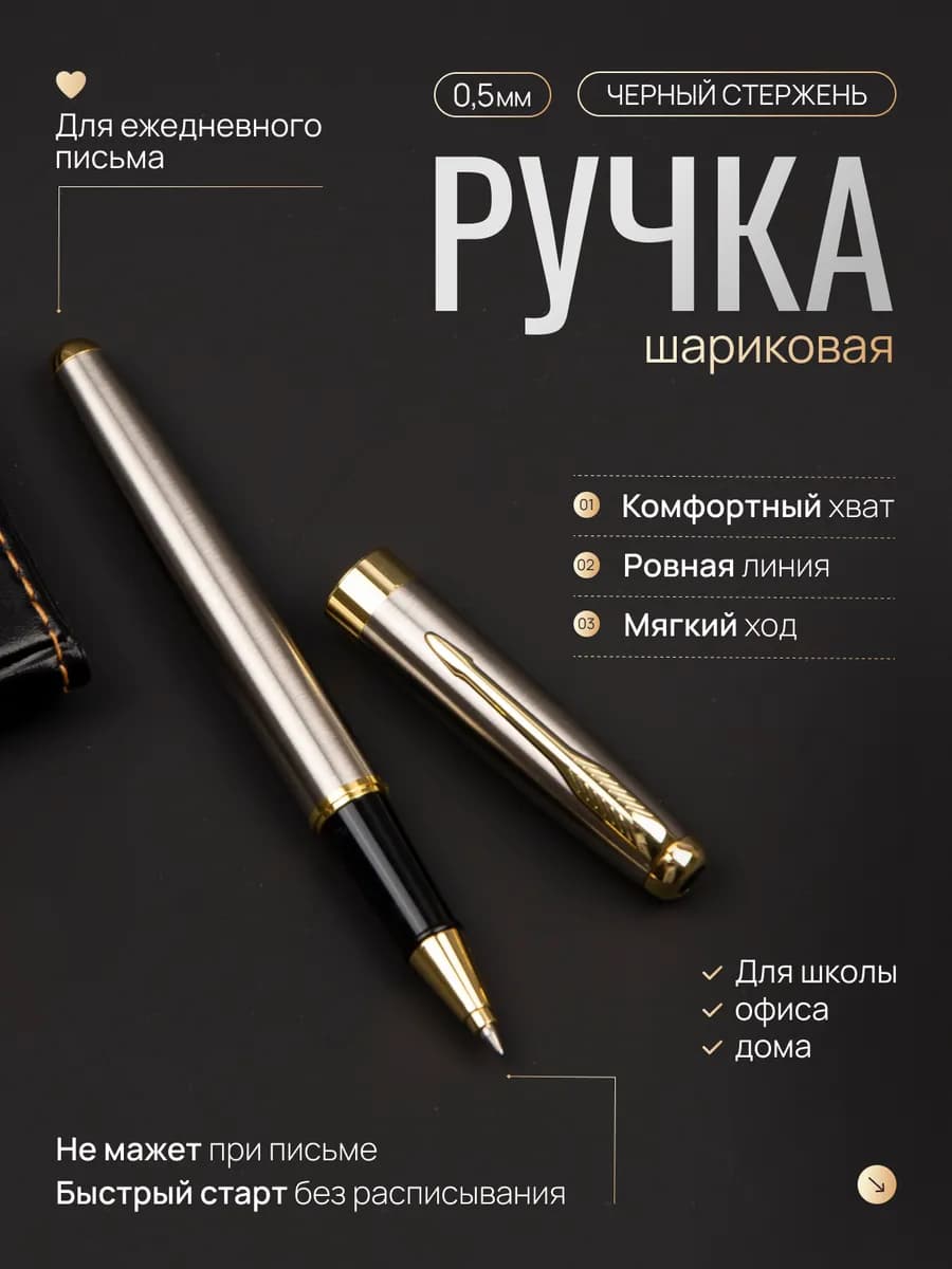Ручка шариковая металлическая с колпачком чернила черные