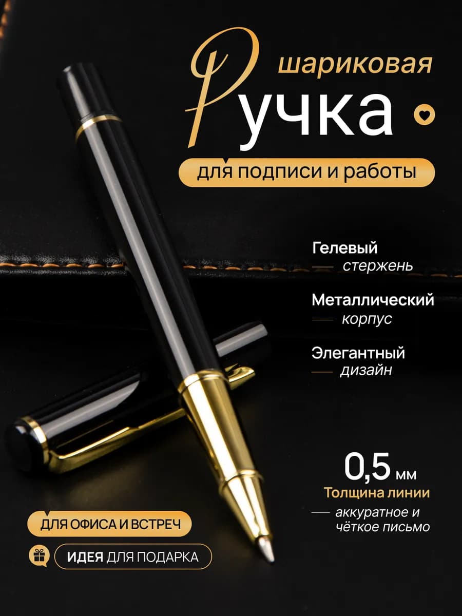 Ручка шариковая металлическая с колпачком гелевые чернила