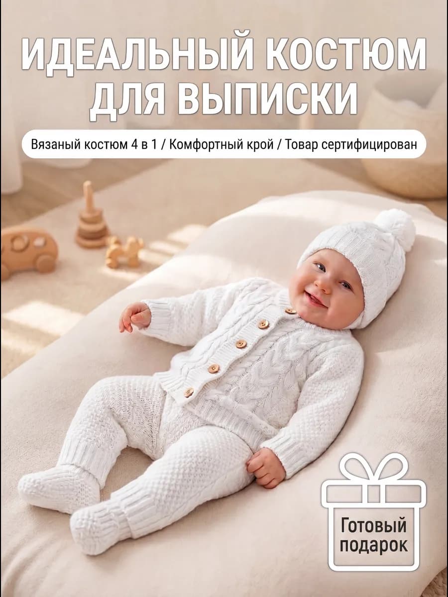 Вязаный костюм для новорожденных малышей комплект на выписку