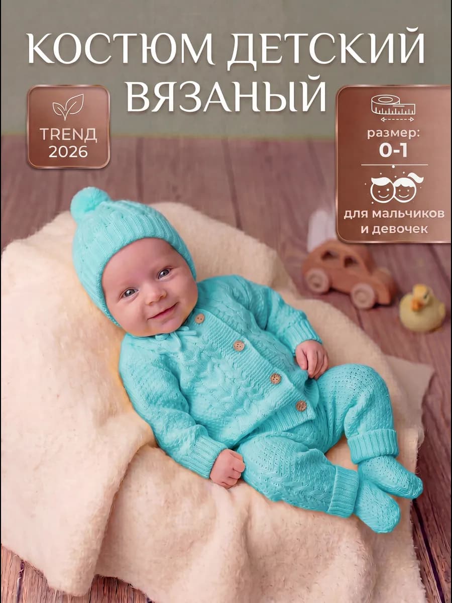Вязаный костюм для новорожденных малышей комплект на выписку