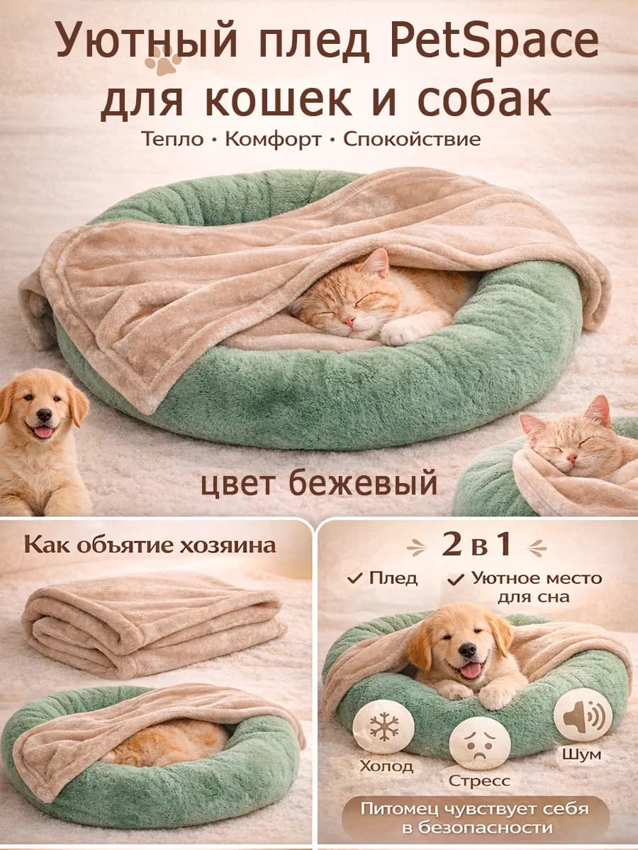 Плед для кошек и собак, 70х50, бежевый