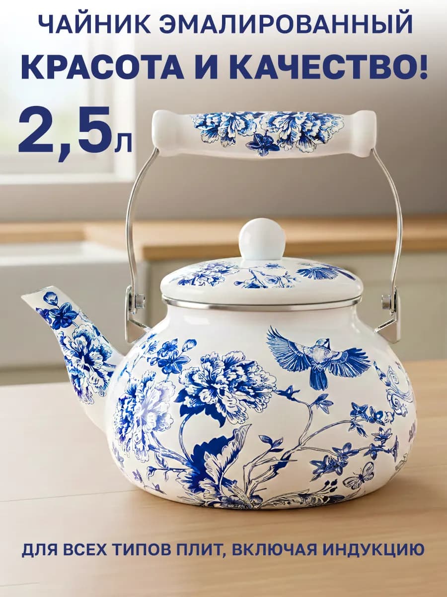Чайник для плиты стальной, 2.5 литров