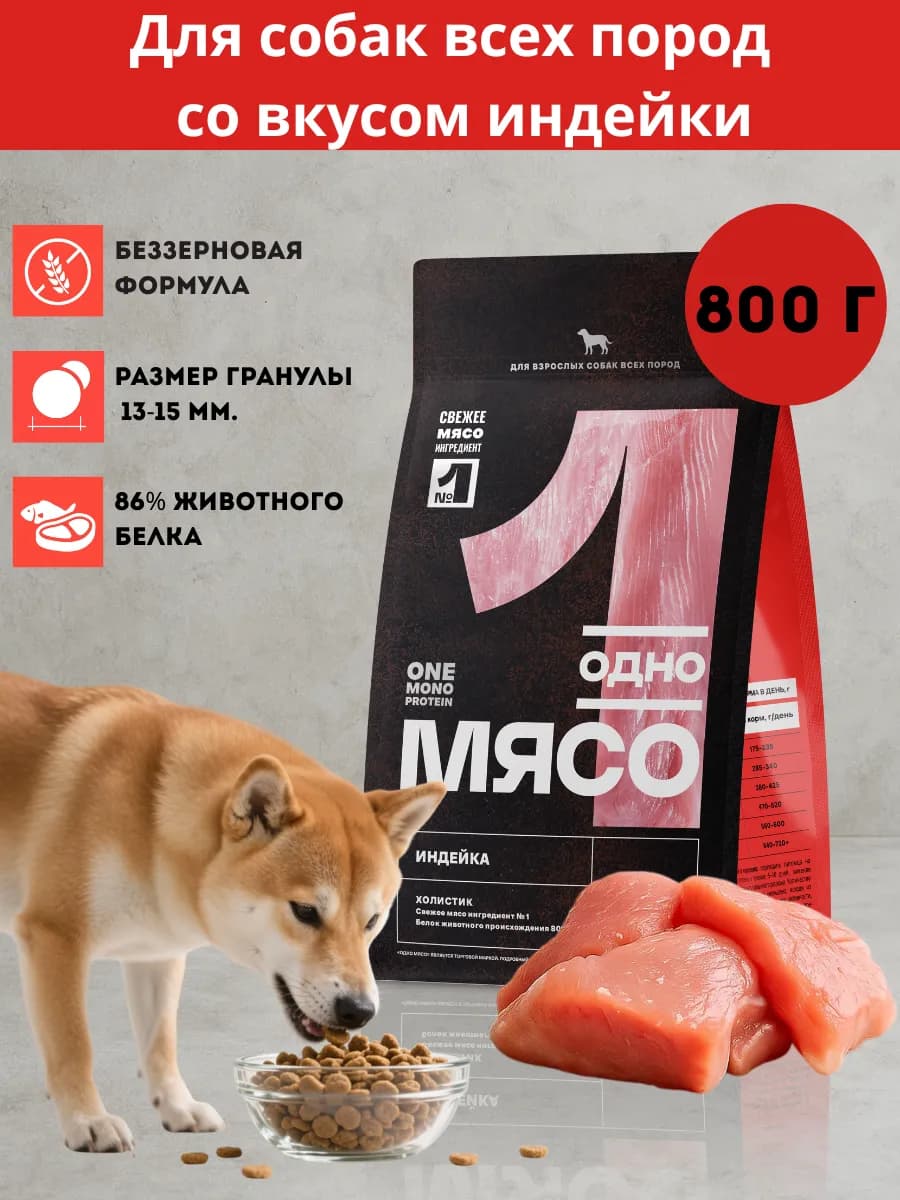Сухой корм для собак всех пород с индейкой 800 г