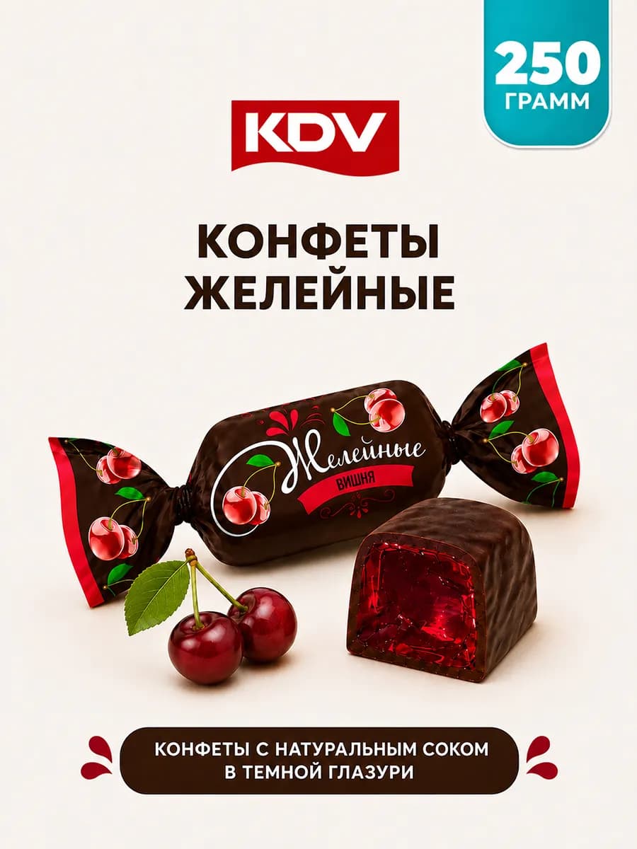 Конфеты желейные со вкусом вишни ассорти