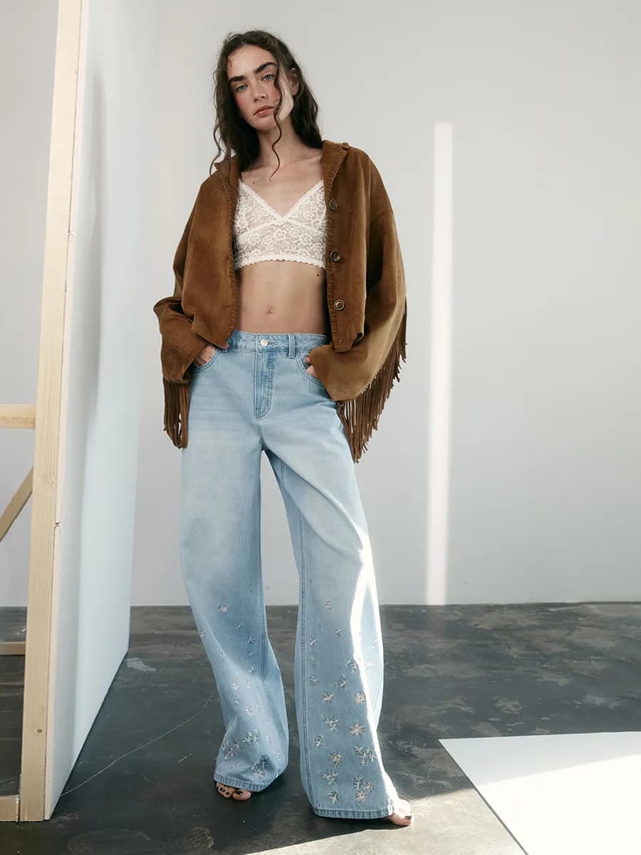 Джинсы wide leg со средней посадкой и вышивкой