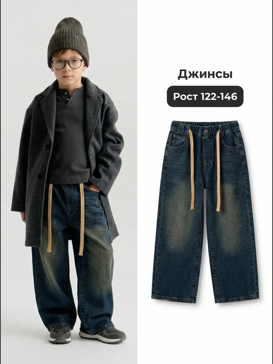 Джинсы детские широкие багги на резинке