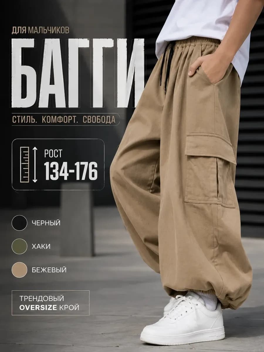 Штаны джинсовые багги на резинке широкие оверсайз