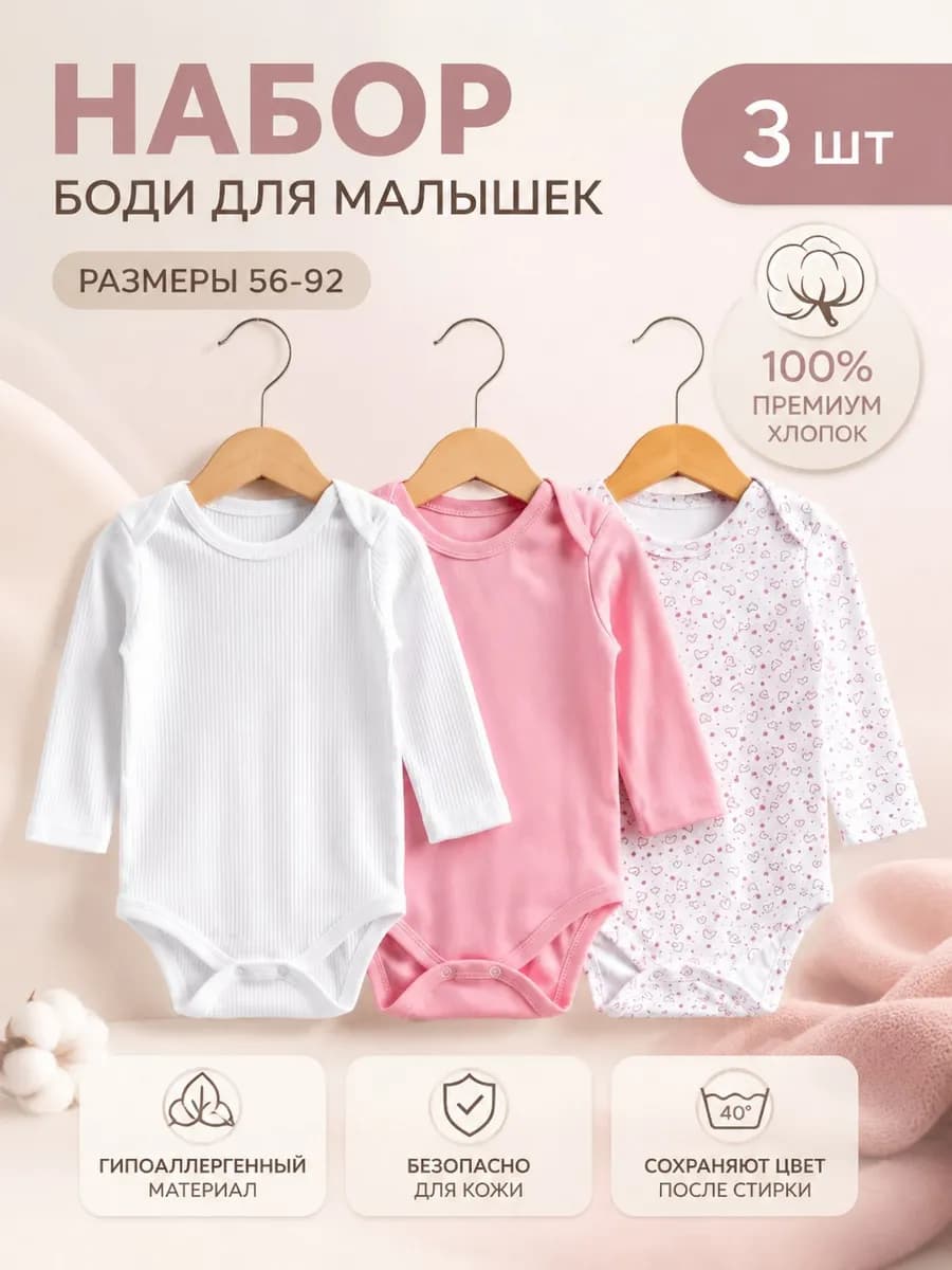 Боди для новорожденных с длинным рукавом