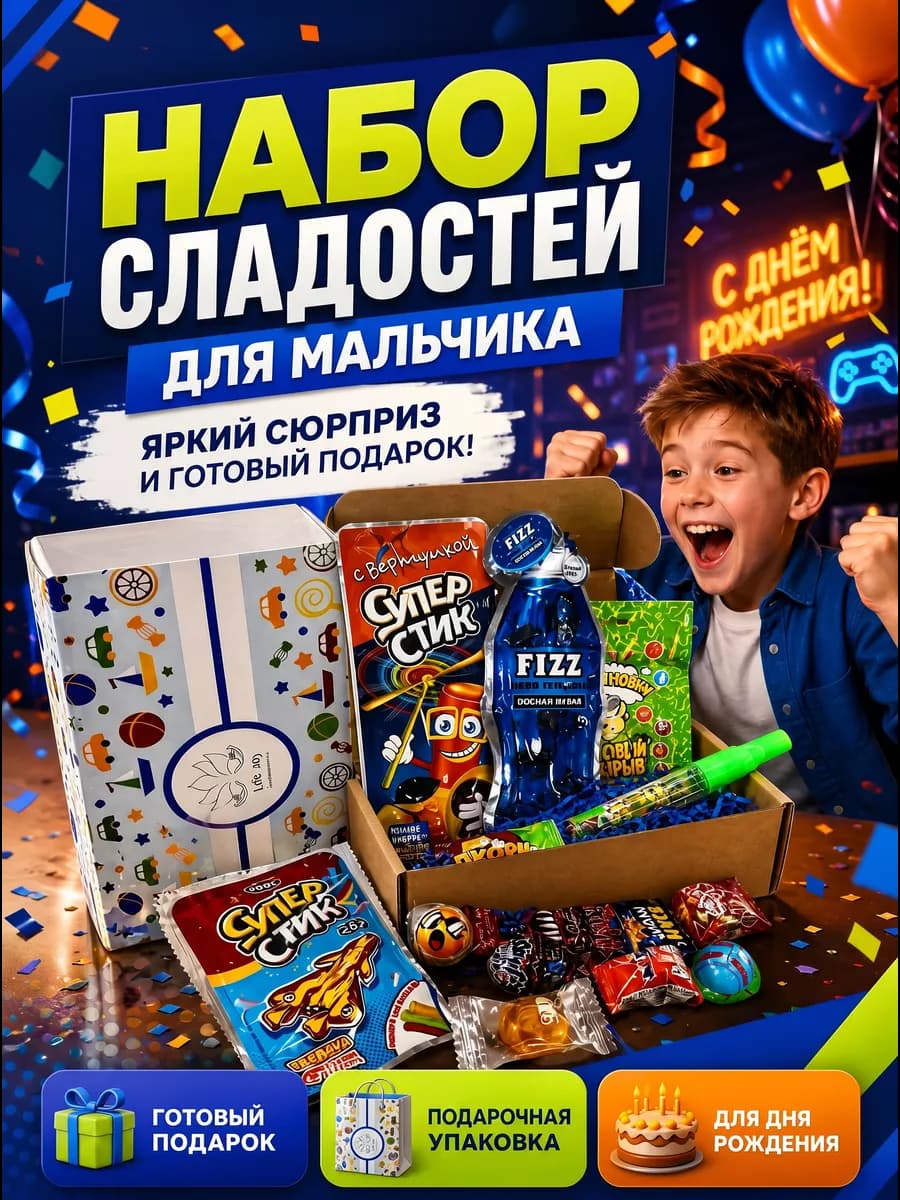 Набор сладостей подарочный "Для мальчика".Сладкий бокс 15 шт