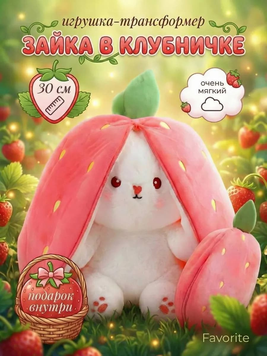 Мягкая игрушка Зайчик в клубничке 30см
