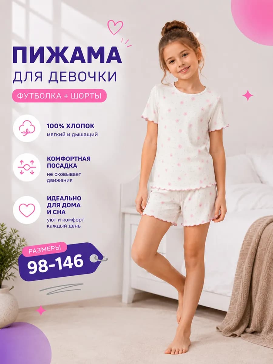 Пижама детская хлопковая летняя с шортами