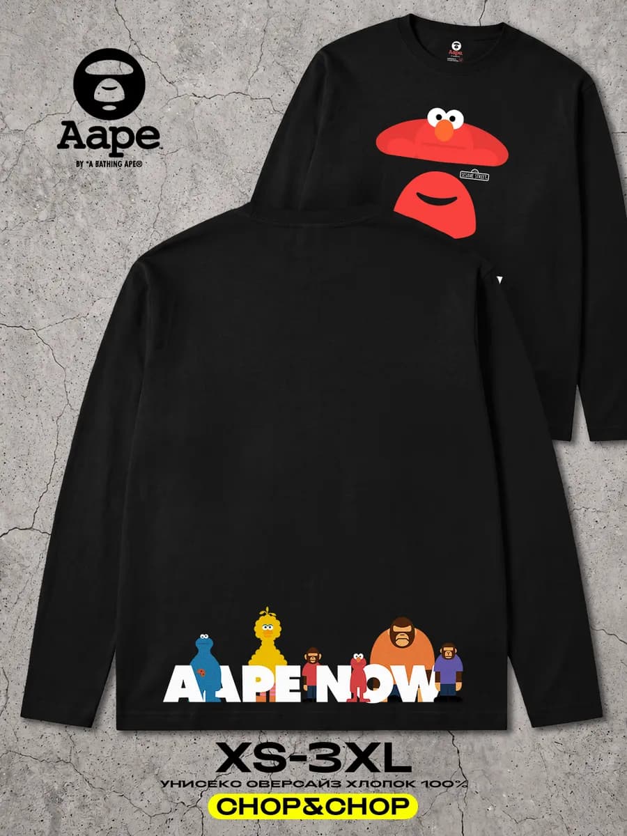 Лонгслив AAPE эйп хлопок оверсайз с принтом AAPE NOW y2k