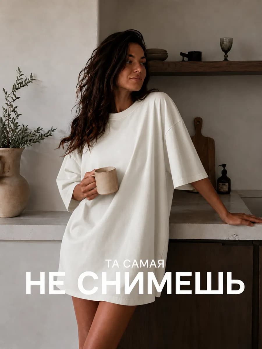 Футболка оверсайз длинная однотонная