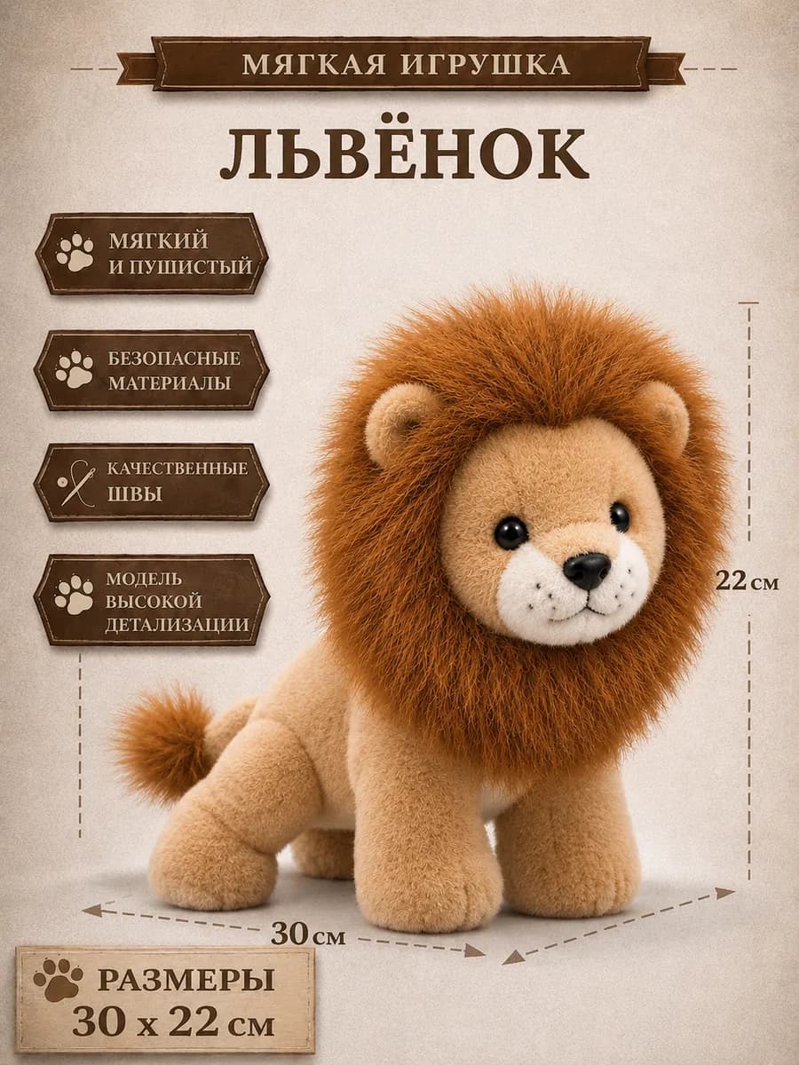 Мягкая игрушка лев плюшевый