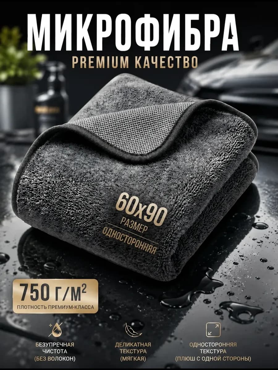 Микрофибра для сушки автомобиля 60x90 плотная