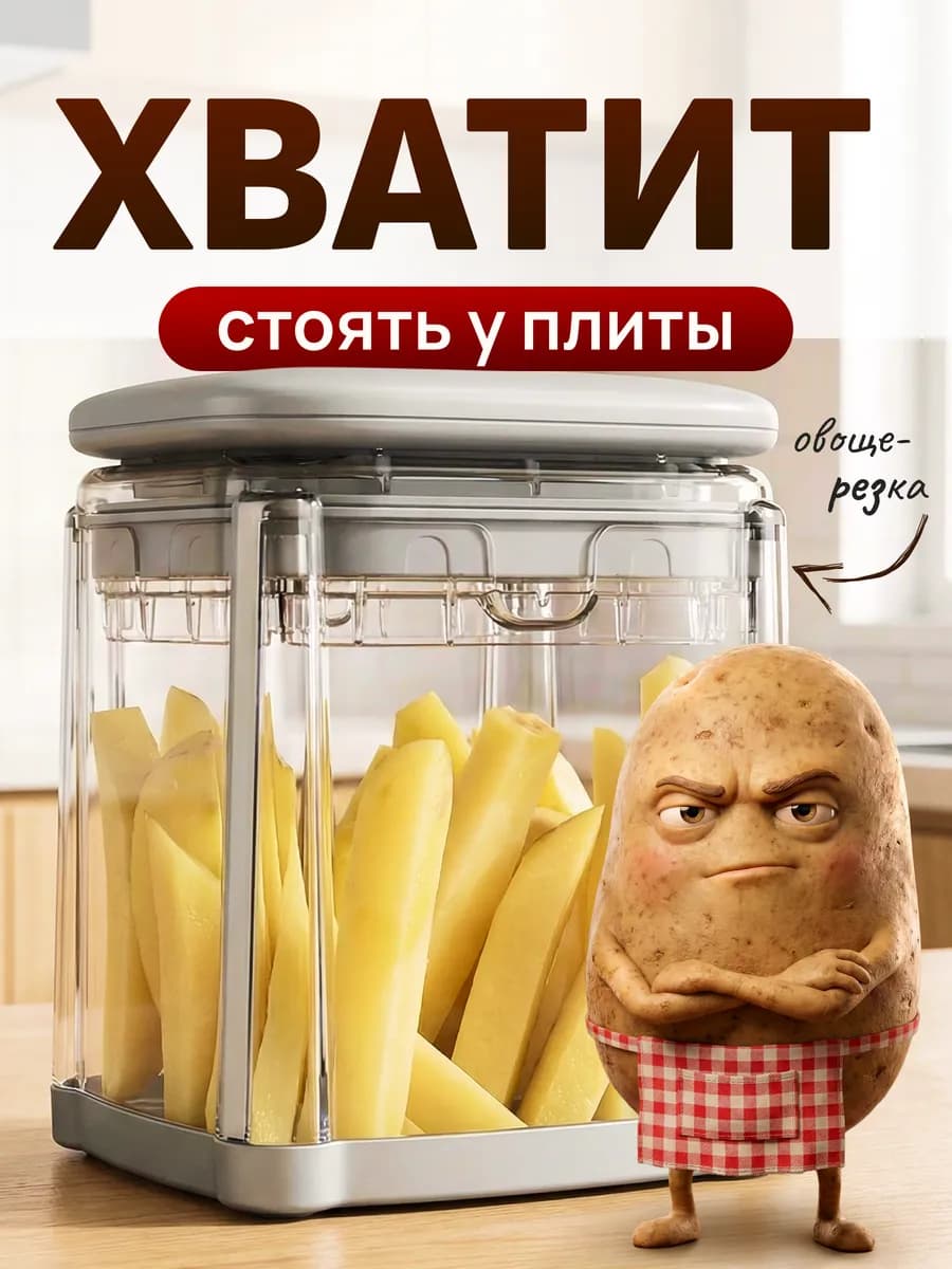 Овощерезка многофункциональная ручная кубиками 4 насадки