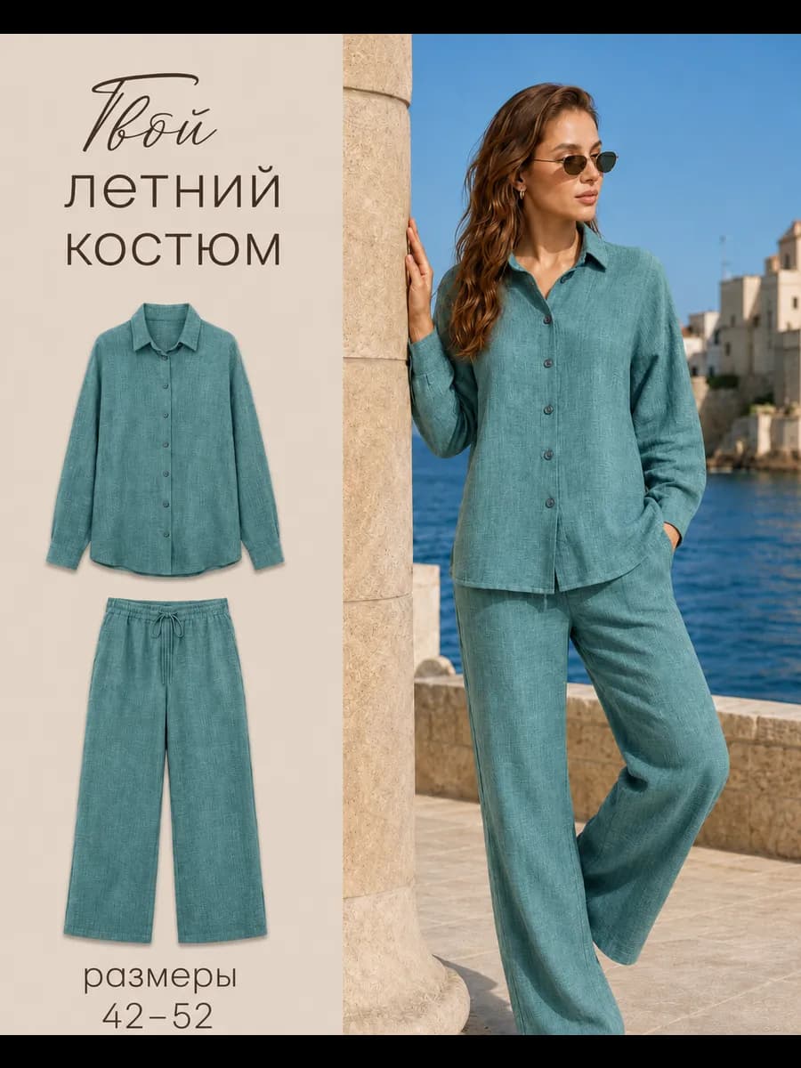 Костюм летний с брюками и рубашкой лен