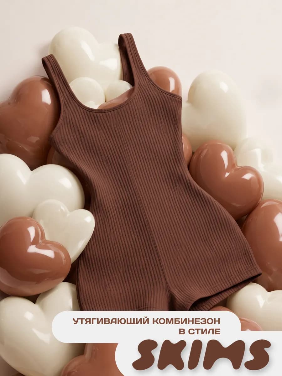 Утягивающее боди с шортами комбинезон бесшовный в рубчик
