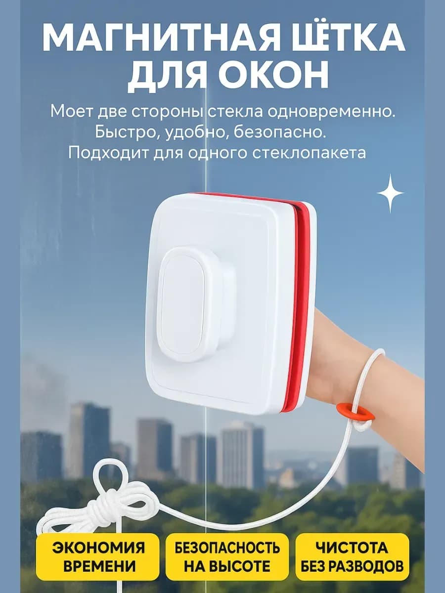 Мойщик для одинарных окон толщиной 3-8мм магнитный