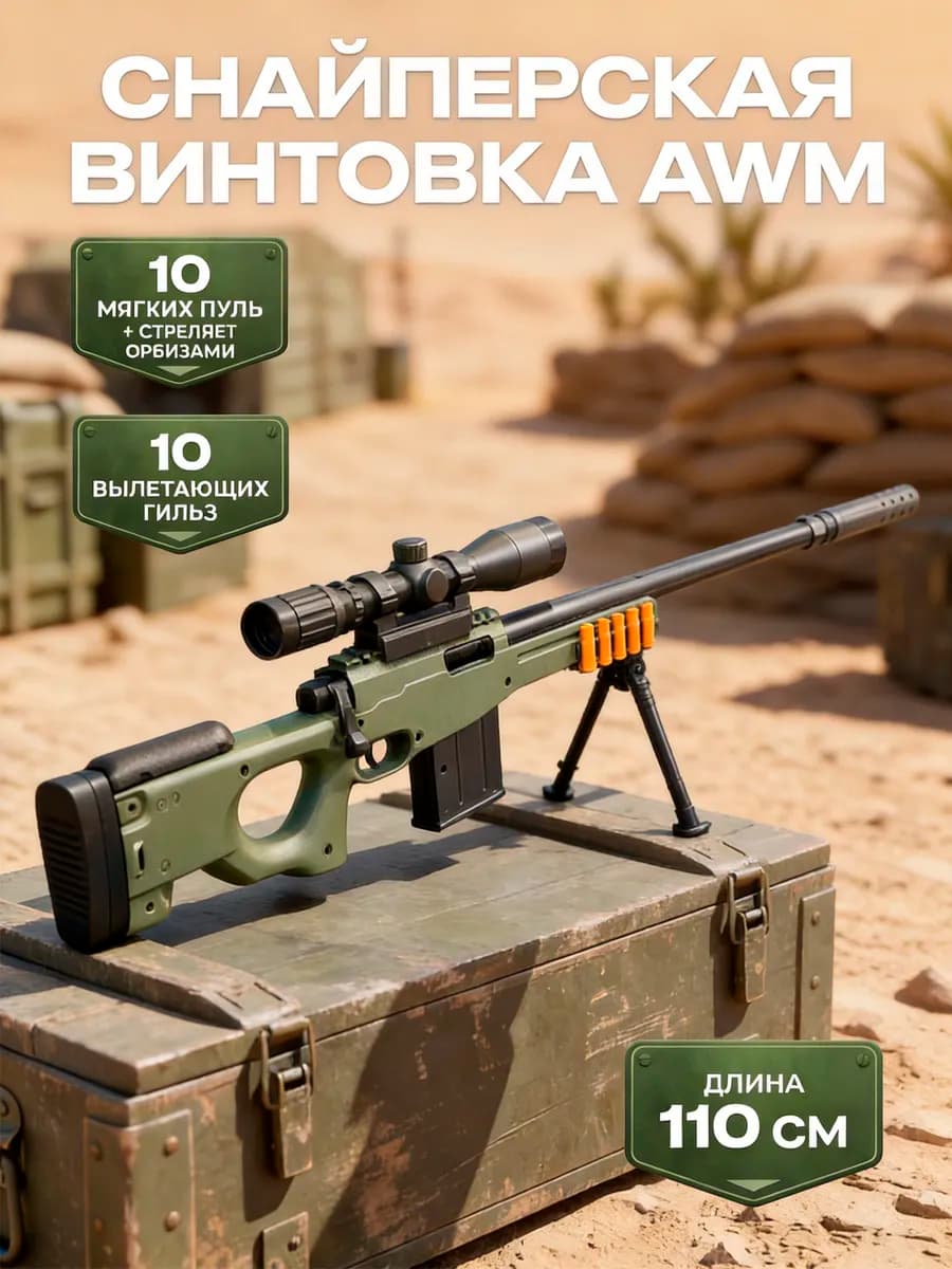 Снайперская винтовка с прицелом пульками детская AWM