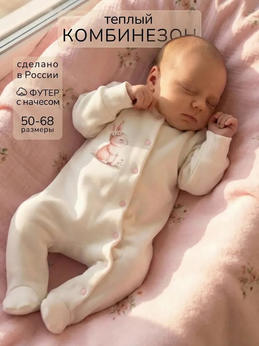 Теплый слип для новорожденных малышей на кнопках на выписку