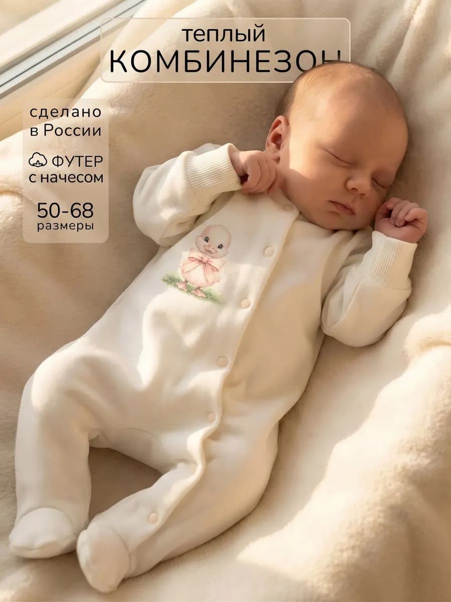 Теплый слип комбинезон для новорожденных малышей на выписку
