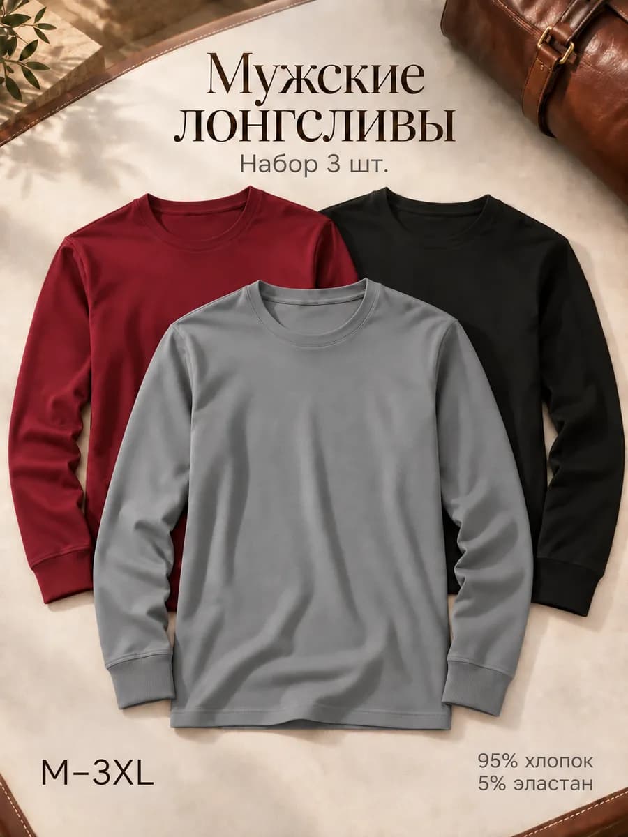 Лонгслив с длинным рукавом мужской хлопок набор 3шт