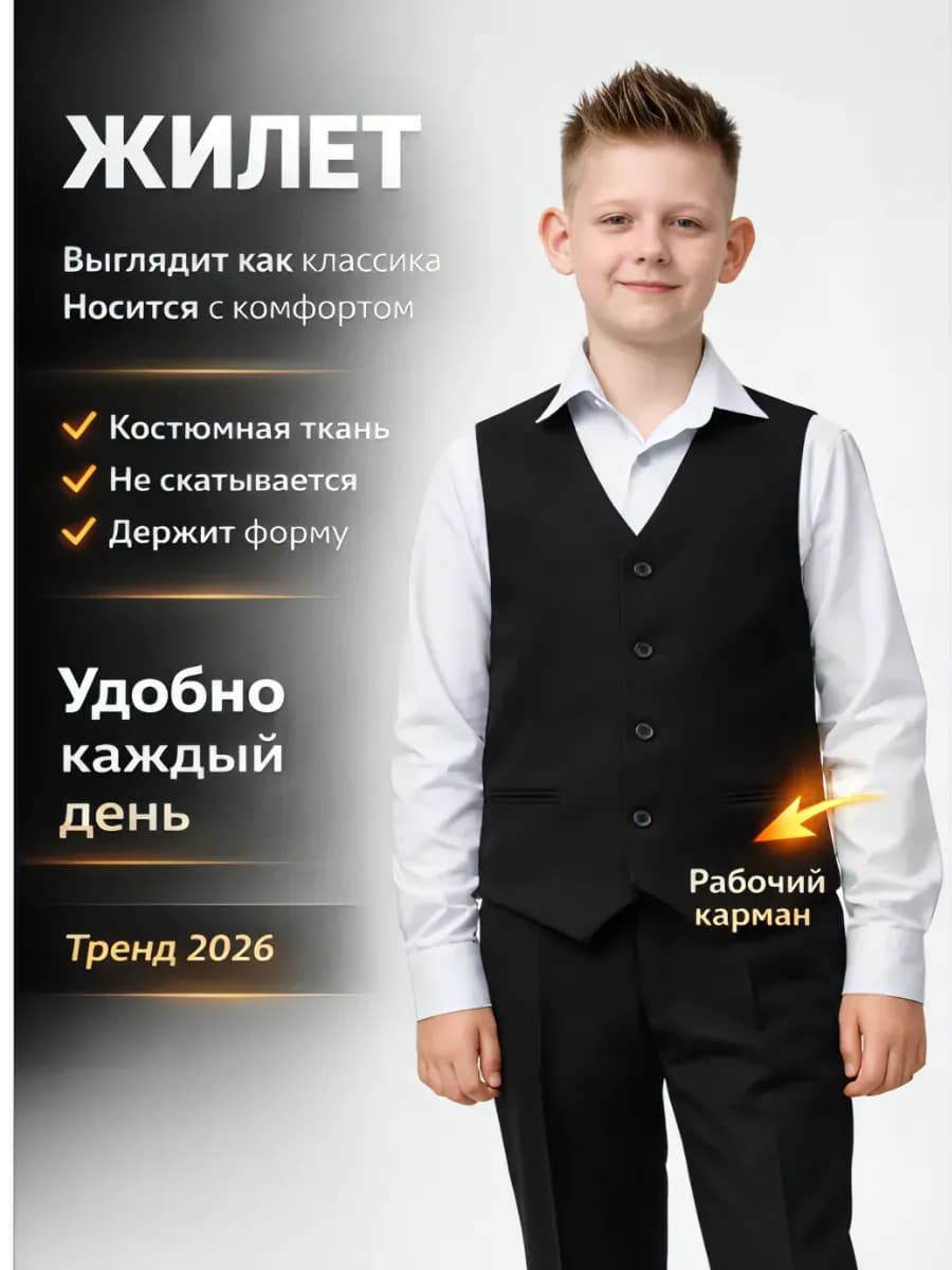 Жилет классический школьный на пуговицах из костюмной ткани
