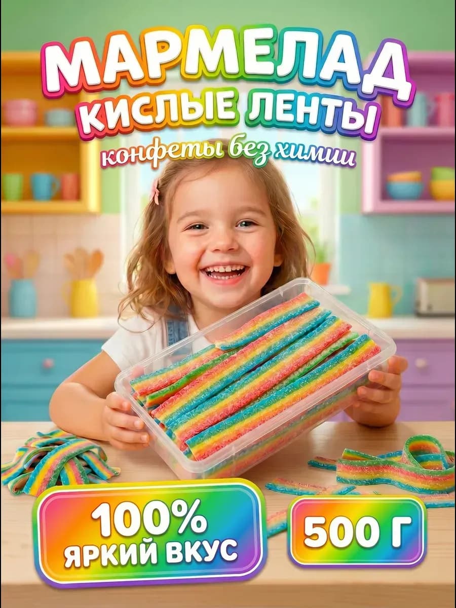 Мармелад жевательный кислые ленты радуги 500 г