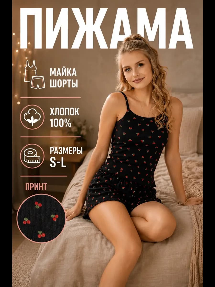 Пижама домашняя с шортами и топом