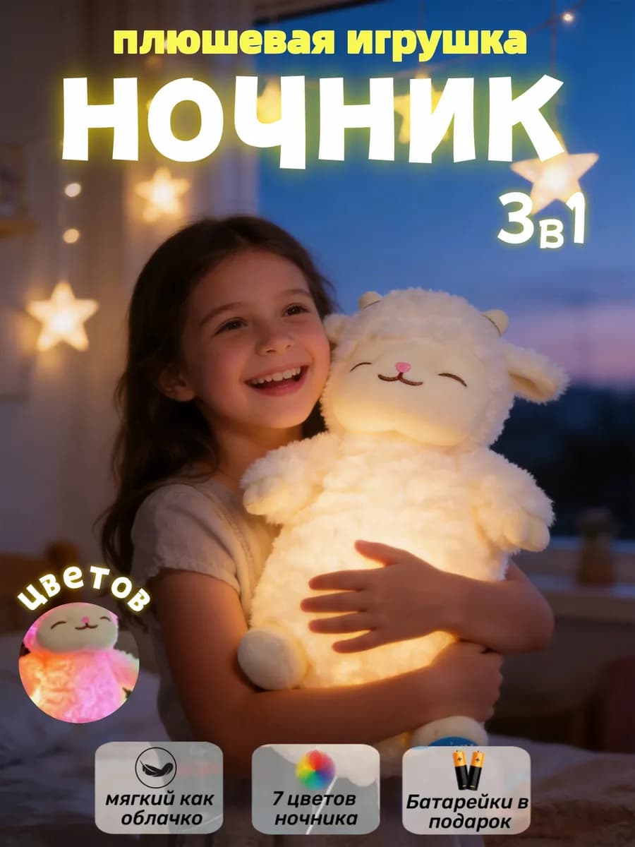 Плюшевая Мягкая игрушка Овца Ночник подарок на год детям