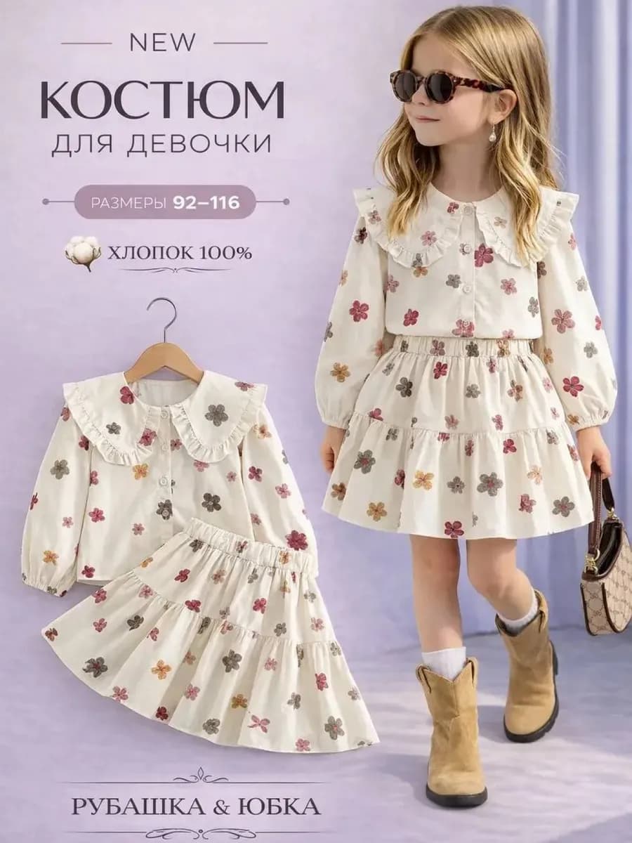 Костюм двойка для девочки рубашка и юбка
