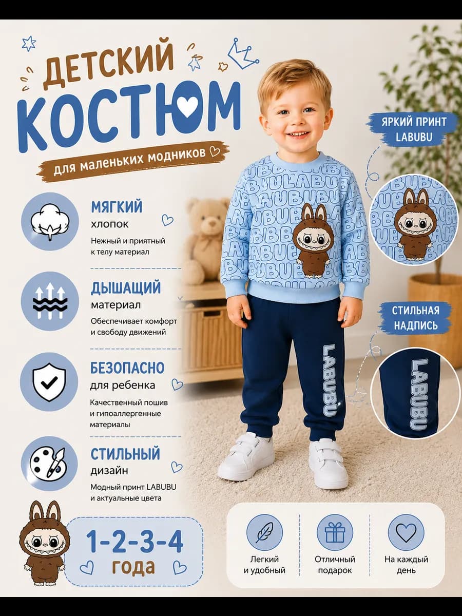 Детский спортивный костюм с принтом Labubu 1-4 года