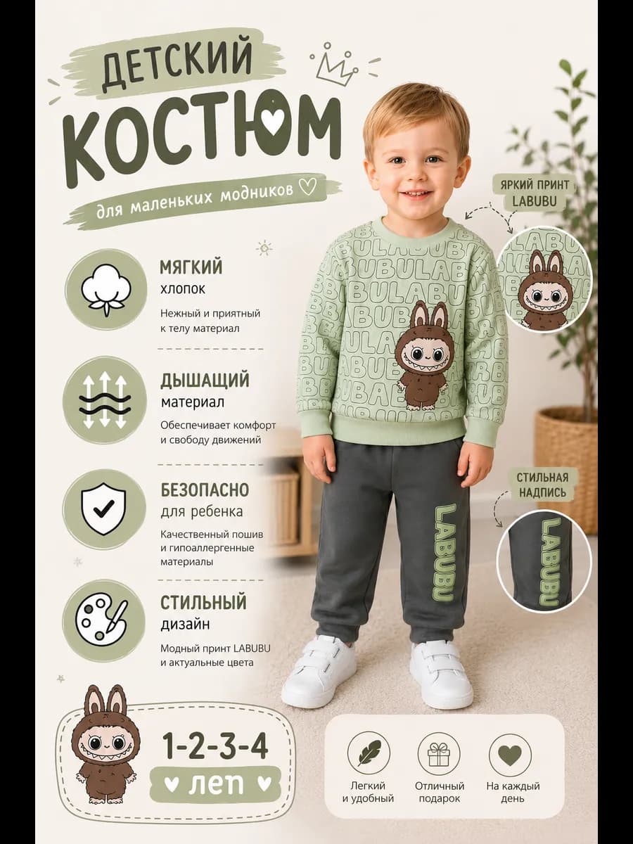 Детский спортивный костюм с принтом Labubu 1-4 года