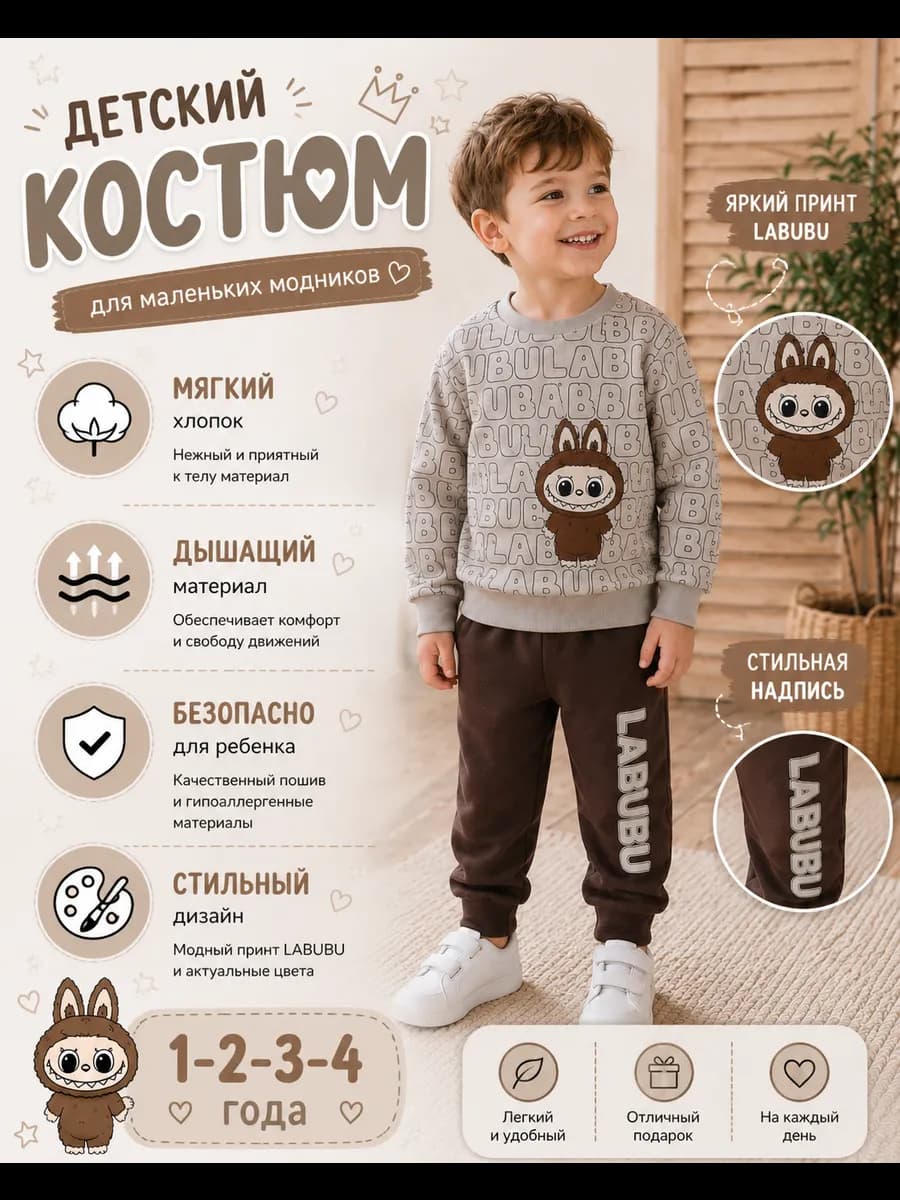 Детский спортивный костюм с принтом Labubu 1-4 года