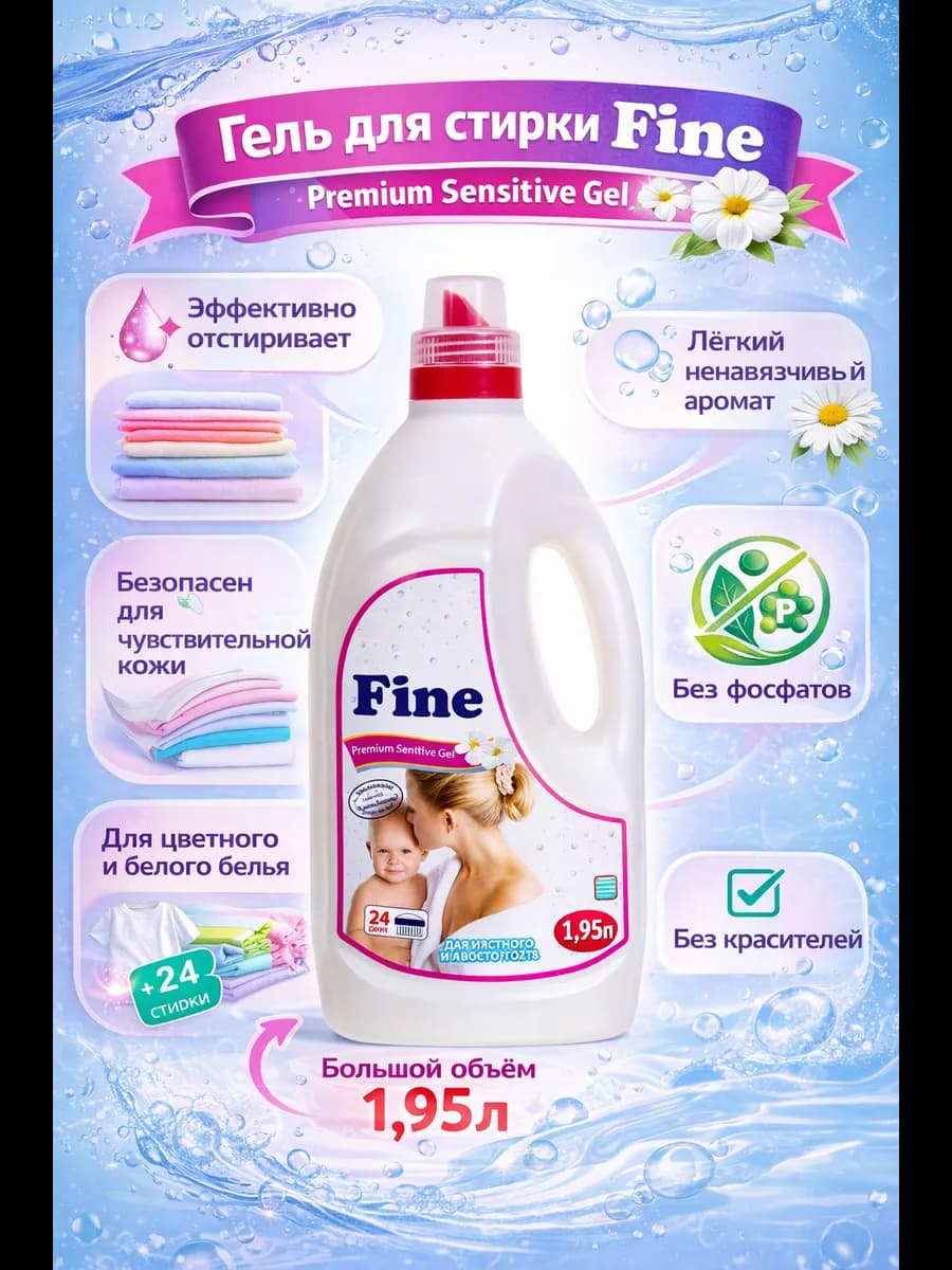 Гель для стирки Fine Sensitive gel 1.95 литра