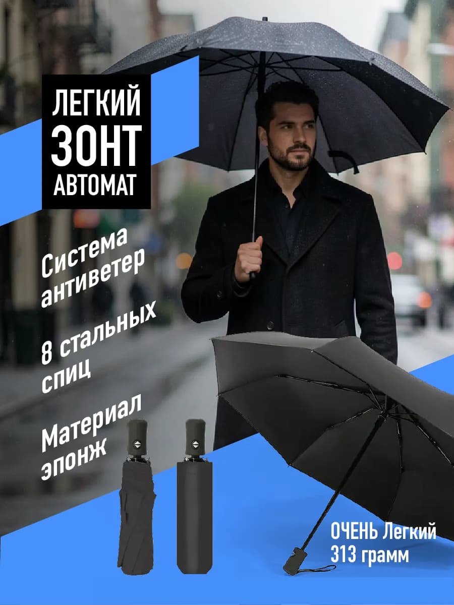 Зонт автомат черный антиветер