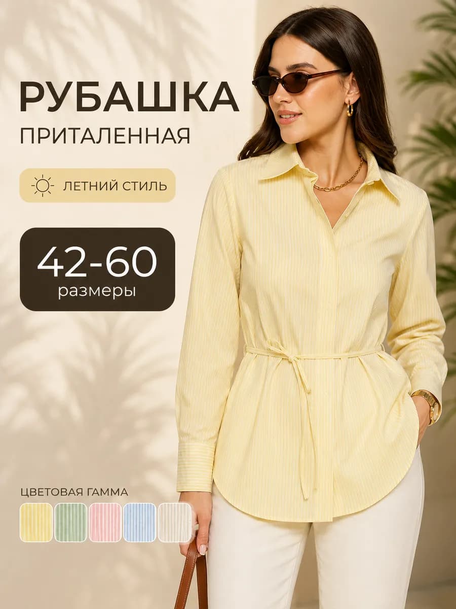 Рубашка с завязками в полоску хлопок большие размеры летняя