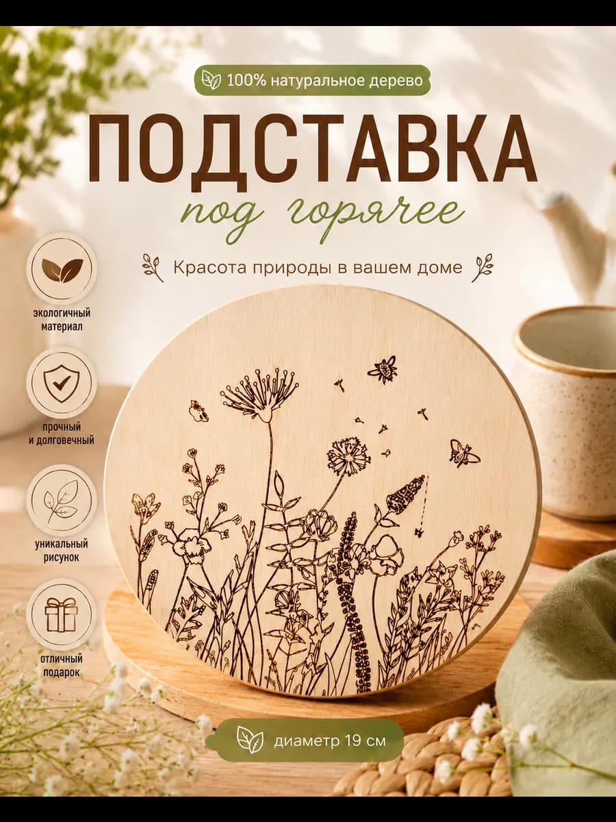 Подставка под горячее 19 см дерево для кастрюли и сковородки